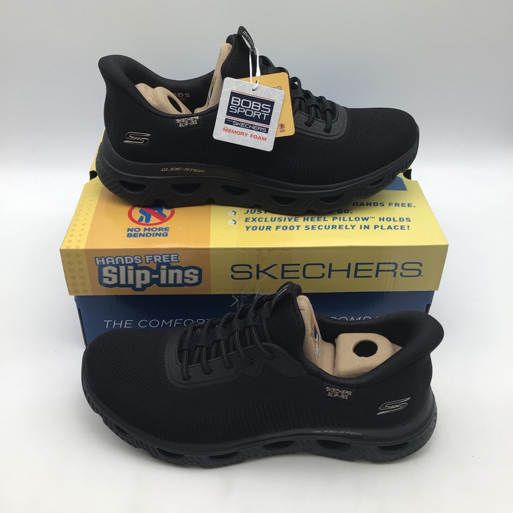 Skechers Bobs Sport Arc Waves Hands Free Slip-ins Black Wide Women Size 10 NEW
